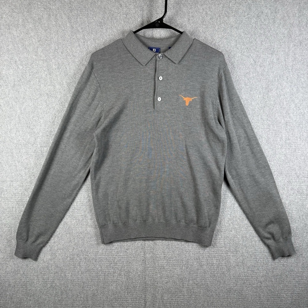 Texas Longhorns Polo Shirt Mens Small Gray Footjoy Wool Blend Long Sleeve